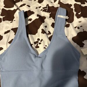 Blue Ribbed sports bra